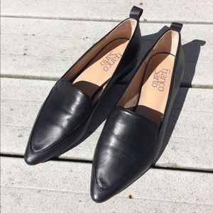 Franco Sarto black leather pointy toe loafers